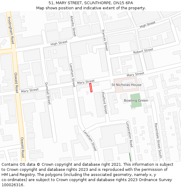 51, MARY STREET, SCUNTHORPE, DN15 6PA: Location map and indicative extent of plot