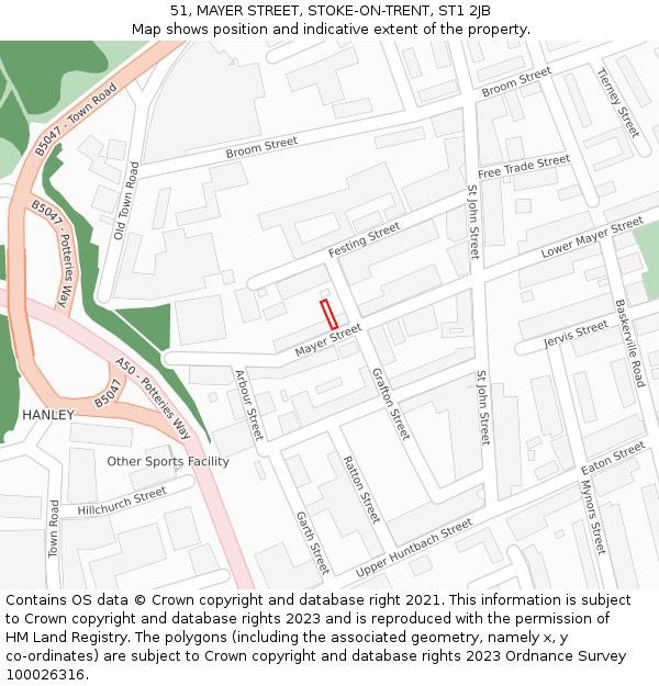 51, MAYER STREET, STOKE-ON-TRENT, ST1 2JB: Location map and indicative extent of plot