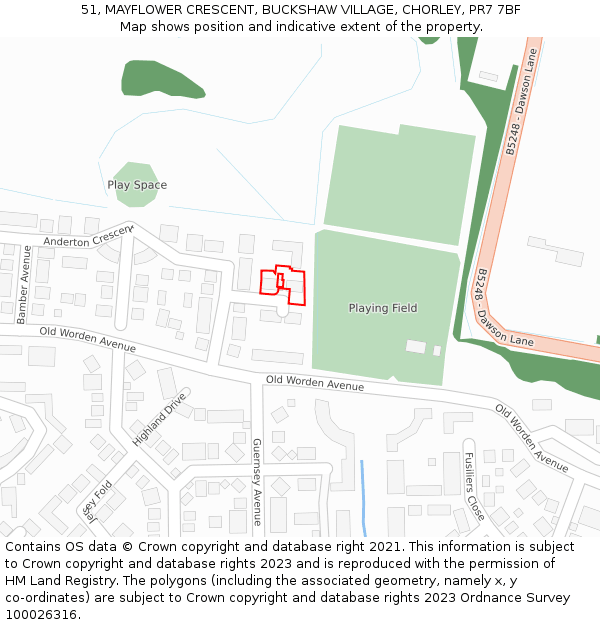 51, MAYFLOWER CRESCENT, BUCKSHAW VILLAGE, CHORLEY, PR7 7BF: Location map and indicative extent of plot