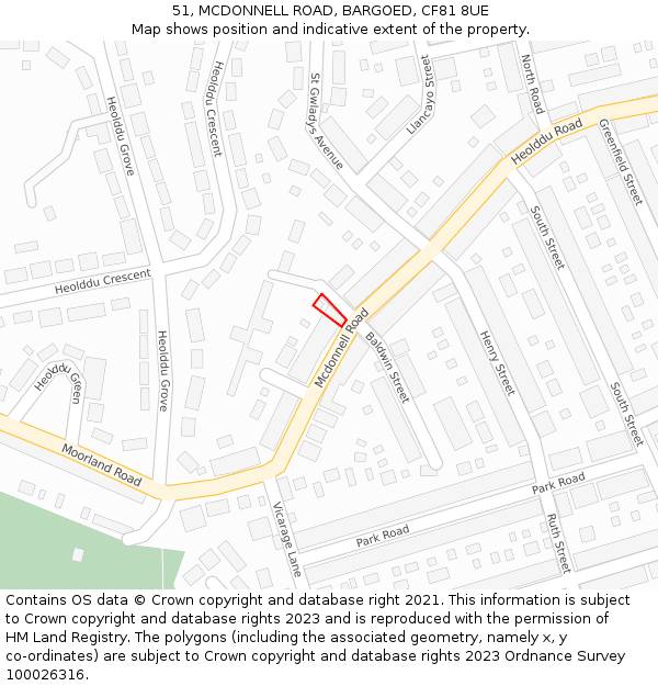 51, MCDONNELL ROAD, BARGOED, CF81 8UE: Location map and indicative extent of plot