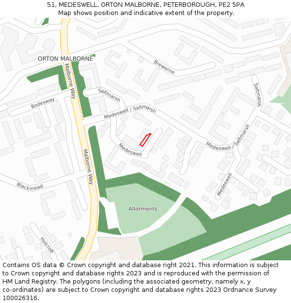 51, MEDESWELL, ORTON MALBORNE, PETERBOROUGH, PE2 5PA: Location map and indicative extent of plot