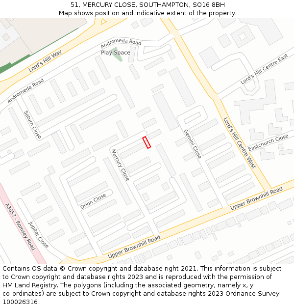 51, MERCURY CLOSE, SOUTHAMPTON, SO16 8BH: Location map and indicative extent of plot