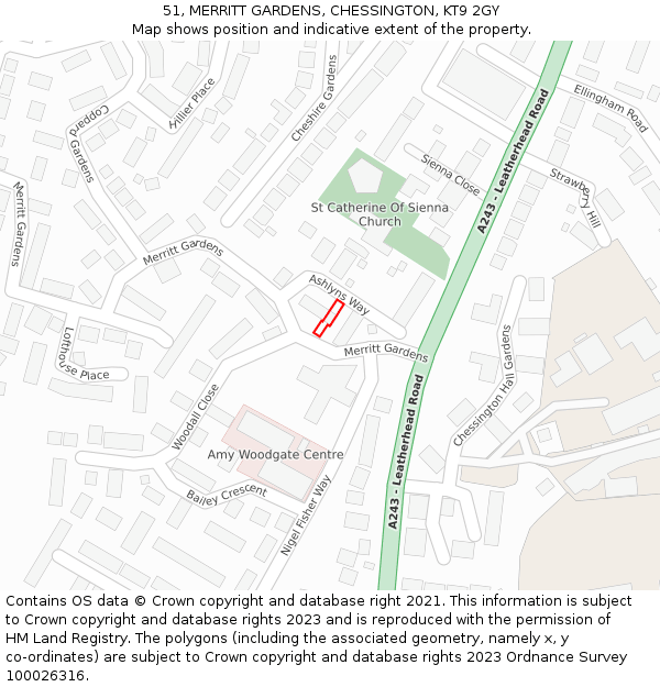 51, MERRITT GARDENS, CHESSINGTON, KT9 2GY: Location map and indicative extent of plot
