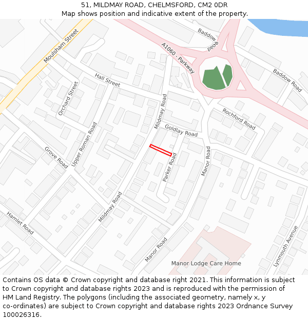 51, MILDMAY ROAD, CHELMSFORD, CM2 0DR: Location map and indicative extent of plot