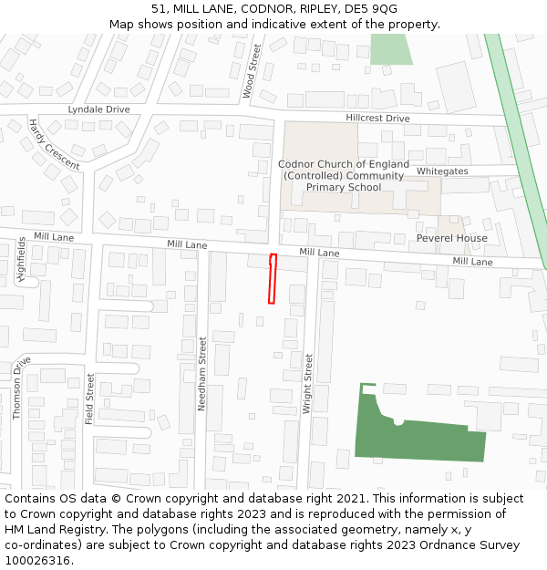 51, MILL LANE, CODNOR, RIPLEY, DE5 9QG: Location map and indicative extent of plot