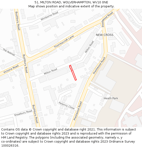 51, MILTON ROAD, WOLVERHAMPTON, WV10 0NE: Location map and indicative extent of plot