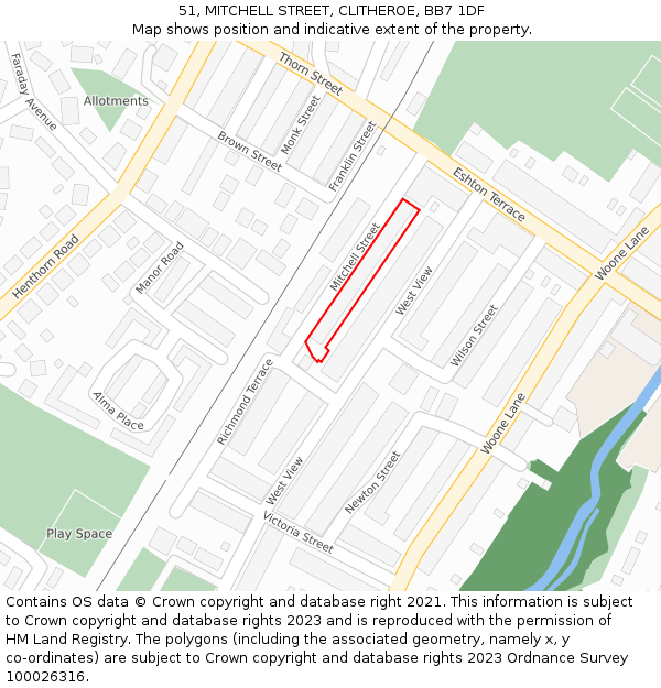51, MITCHELL STREET, CLITHEROE, BB7 1DF: Location map and indicative extent of plot