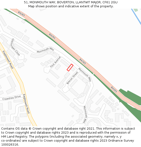51, MONMOUTH WAY, BOVERTON, LLANTWIT MAJOR, CF61 2GU: Location map and indicative extent of plot