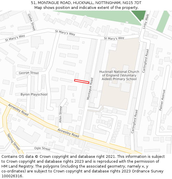 51, MONTAGUE ROAD, HUCKNALL, NOTTINGHAM, NG15 7DT: Location map and indicative extent of plot