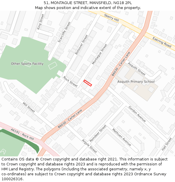 51, MONTAGUE STREET, MANSFIELD, NG18 2PL: Location map and indicative extent of plot