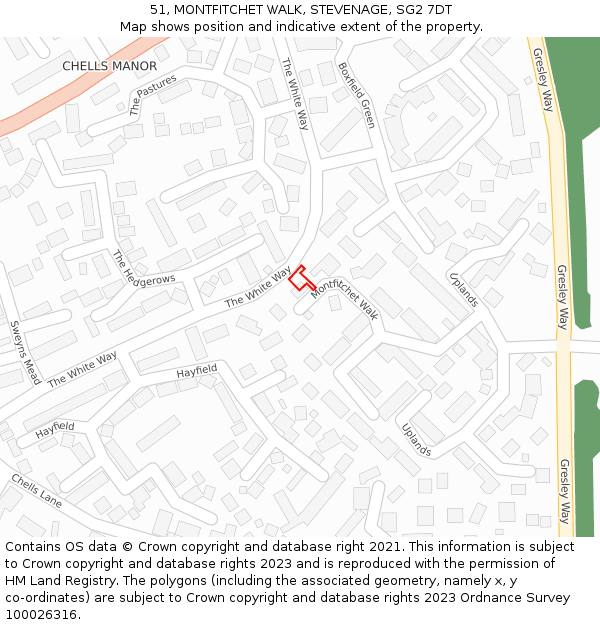 51, MONTFITCHET WALK, STEVENAGE, SG2 7DT: Location map and indicative extent of plot