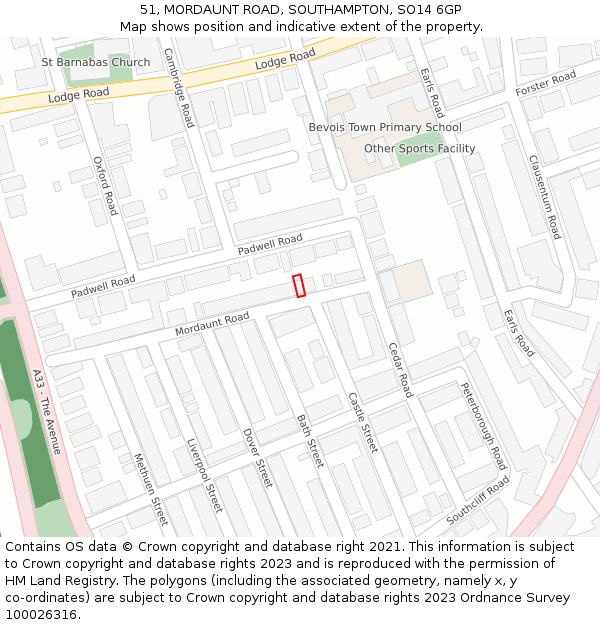 51, MORDAUNT ROAD, SOUTHAMPTON, SO14 6GP: Location map and indicative extent of plot