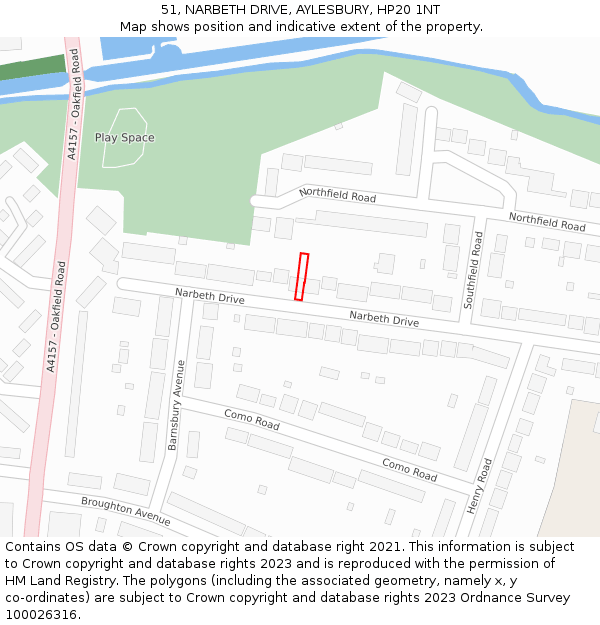 51, NARBETH DRIVE, AYLESBURY, HP20 1NT: Location map and indicative extent of plot