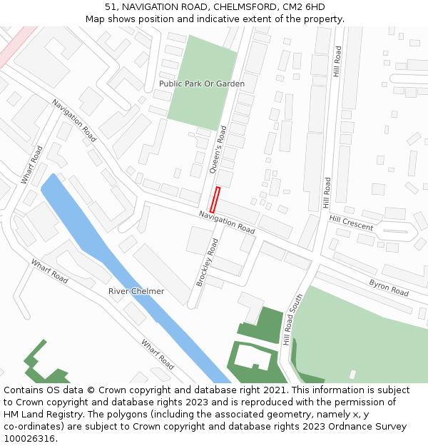 51, NAVIGATION ROAD, CHELMSFORD, CM2 6HD: Location map and indicative extent of plot