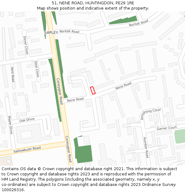 51, NENE ROAD, HUNTINGDON, PE29 1RE: Location map and indicative extent of plot