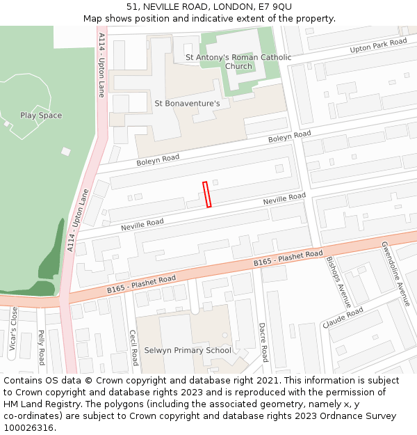 51, NEVILLE ROAD, LONDON, E7 9QU: Location map and indicative extent of plot