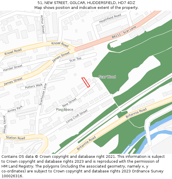 51, NEW STREET, GOLCAR, HUDDERSFIELD, HD7 4DZ: Location map and indicative extent of plot
