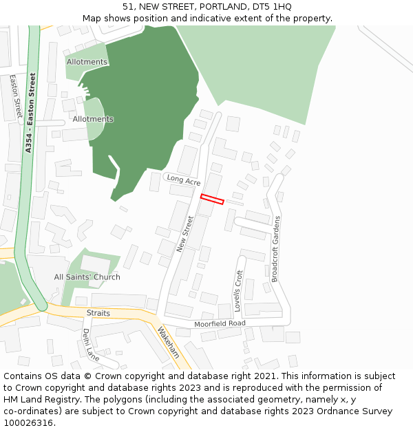 51, NEW STREET, PORTLAND, DT5 1HQ: Location map and indicative extent of plot