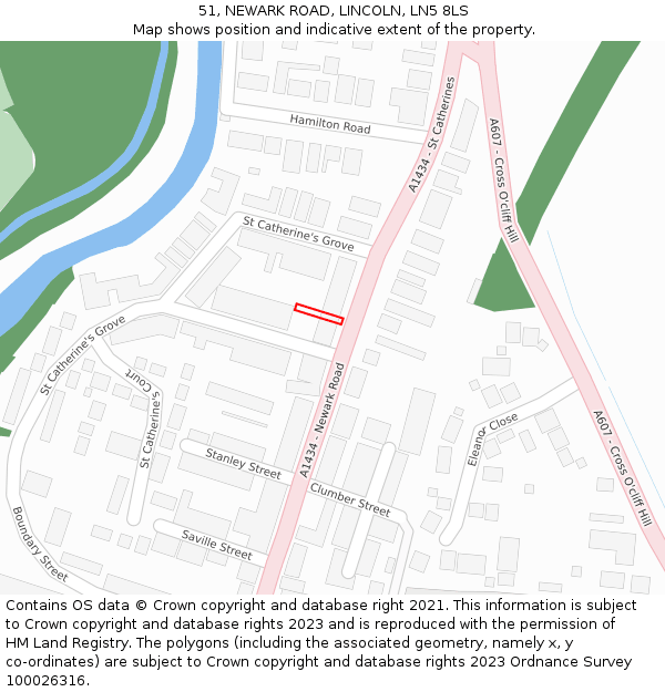 51, NEWARK ROAD, LINCOLN, LN5 8LS: Location map and indicative extent of plot