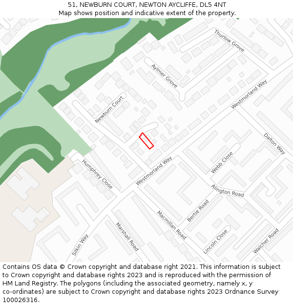 51, NEWBURN COURT, NEWTON AYCLIFFE, DL5 4NT: Location map and indicative extent of plot