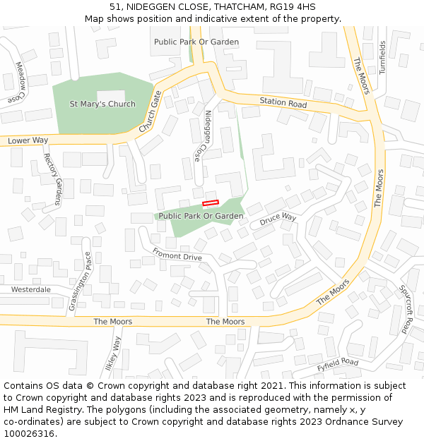 51, NIDEGGEN CLOSE, THATCHAM, RG19 4HS: Location map and indicative extent of plot