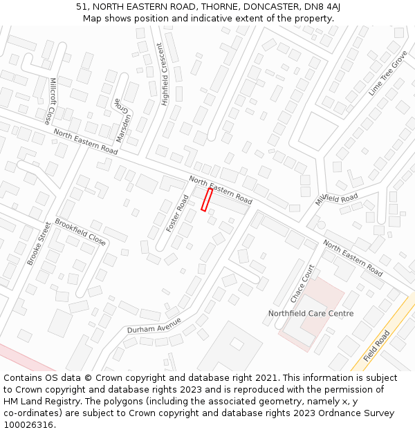 51, NORTH EASTERN ROAD, THORNE, DONCASTER, DN8 4AJ: Location map and indicative extent of plot