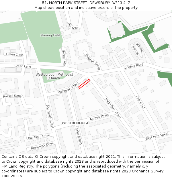 51, NORTH PARK STREET, DEWSBURY, WF13 4LZ: Location map and indicative extent of plot
