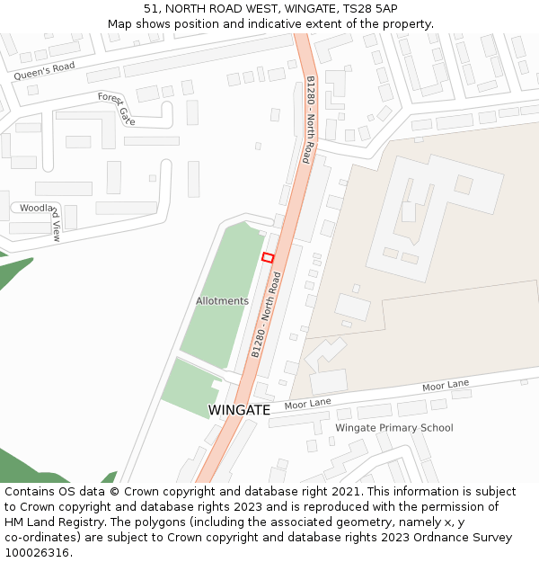 51, NORTH ROAD WEST, WINGATE, TS28 5AP: Location map and indicative extent of plot