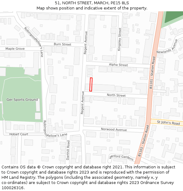 51, NORTH STREET, MARCH, PE15 8LS: Location map and indicative extent of plot