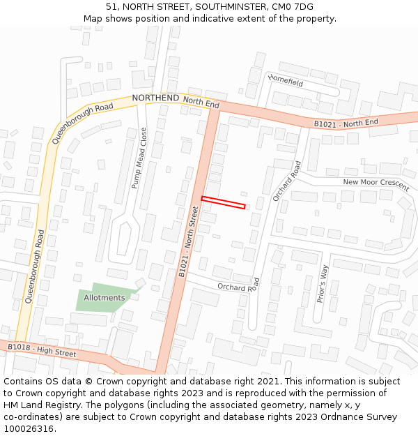 51, NORTH STREET, SOUTHMINSTER, CM0 7DG: Location map and indicative extent of plot