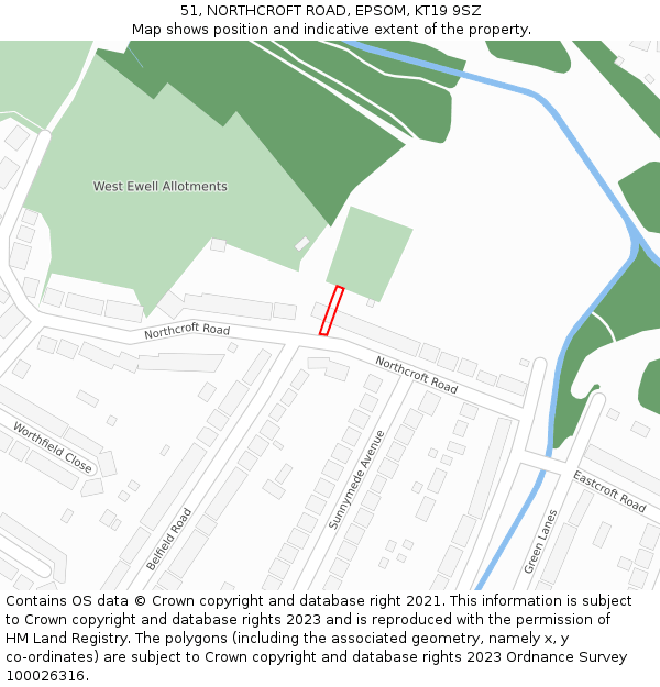 51, NORTHCROFT ROAD, EPSOM, KT19 9SZ: Location map and indicative extent of plot