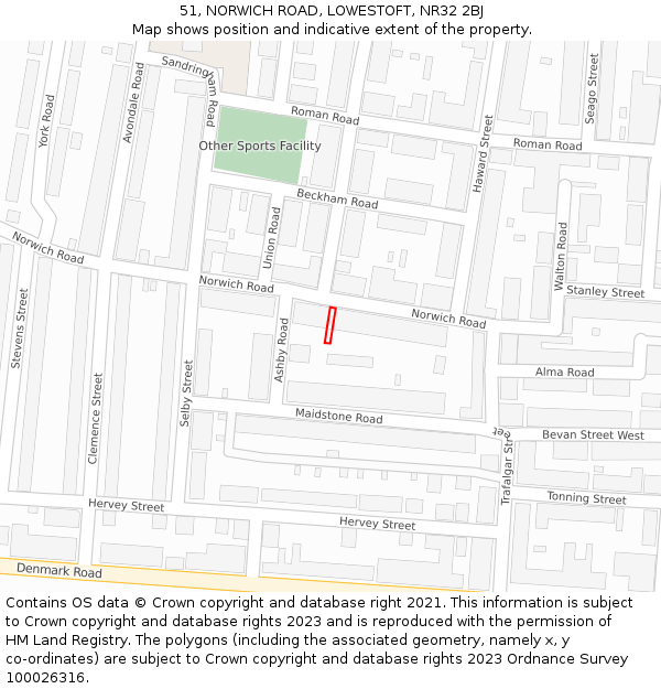 51, NORWICH ROAD, LOWESTOFT, NR32 2BJ: Location map and indicative extent of plot