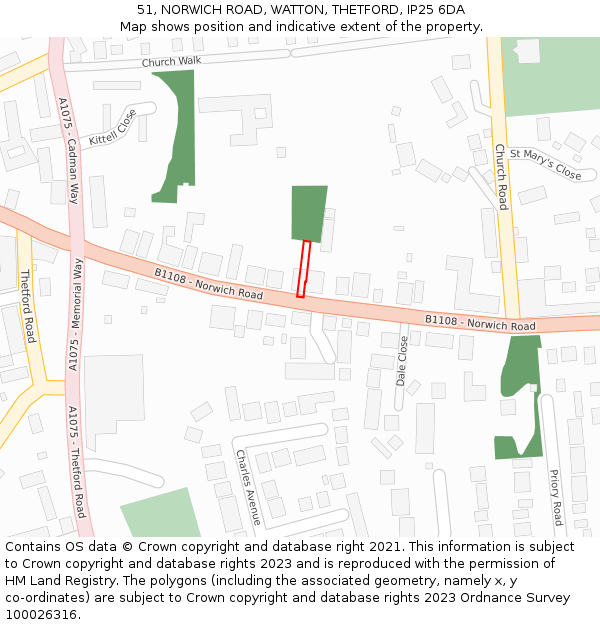 51, NORWICH ROAD, WATTON, THETFORD, IP25 6DA: Location map and indicative extent of plot