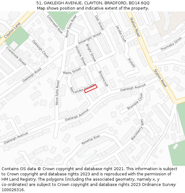 51, OAKLEIGH AVENUE, CLAYTON, BRADFORD, BD14 6QQ: Location map and indicative extent of plot