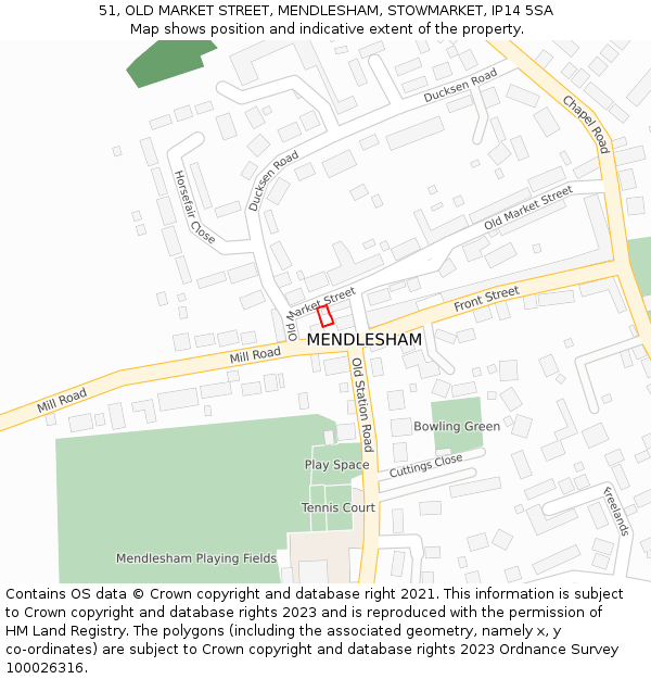 51, OLD MARKET STREET, MENDLESHAM, STOWMARKET, IP14 5SA: Location map and indicative extent of plot