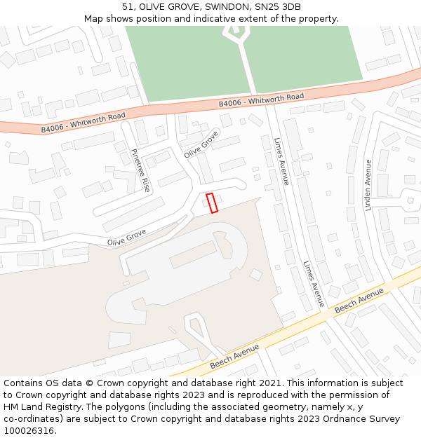 51, OLIVE GROVE, SWINDON, SN25 3DB: Location map and indicative extent of plot