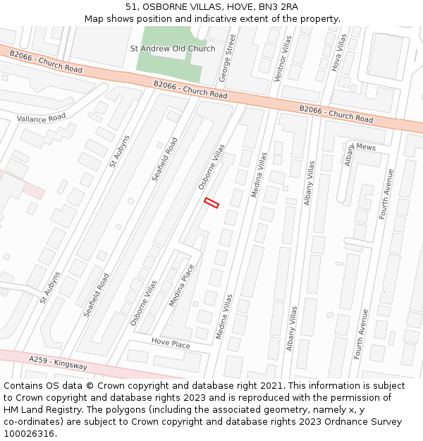 51, OSBORNE VILLAS, HOVE, BN3 2RA: Location map and indicative extent of plot