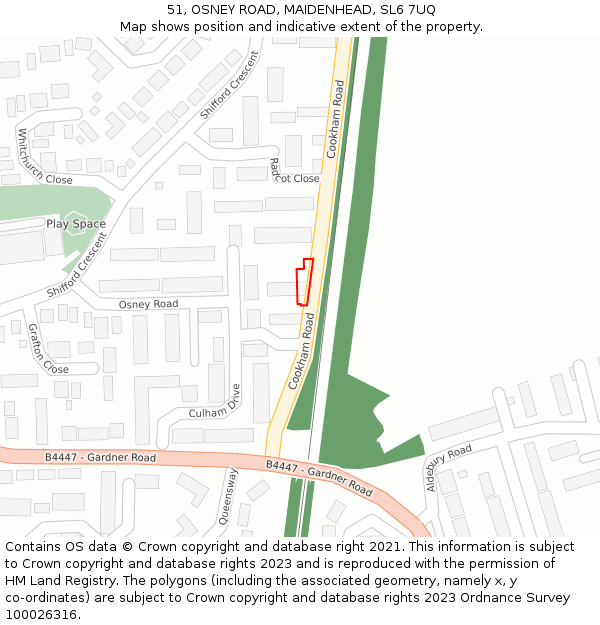 51, OSNEY ROAD, MAIDENHEAD, SL6 7UQ: Location map and indicative extent of plot