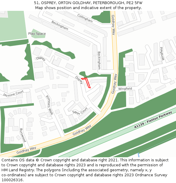51, OSPREY, ORTON GOLDHAY, PETERBOROUGH, PE2 5FW: Location map and indicative extent of plot