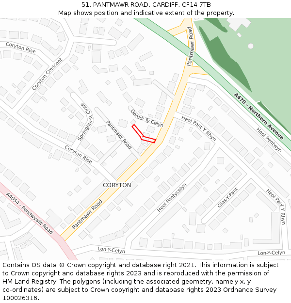 51, PANTMAWR ROAD, CARDIFF, CF14 7TB: Location map and indicative extent of plot