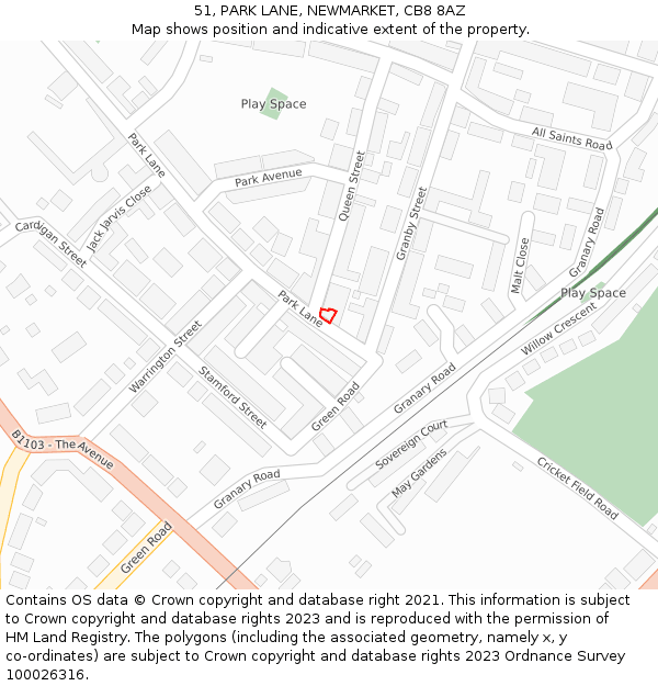 51, PARK LANE, NEWMARKET, CB8 8AZ: Location map and indicative extent of plot