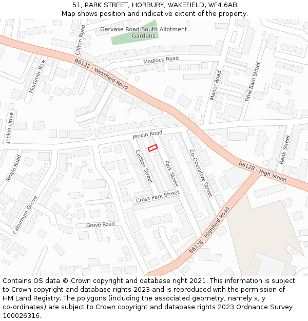 51, PARK STREET, HORBURY, WAKEFIELD, WF4 6AB: Location map and indicative extent of plot