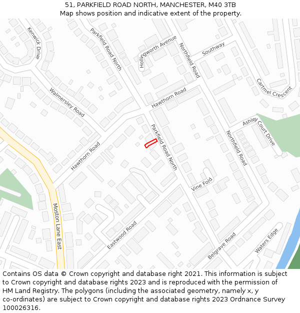 51, PARKFIELD ROAD NORTH, MANCHESTER, M40 3TB: Location map and indicative extent of plot