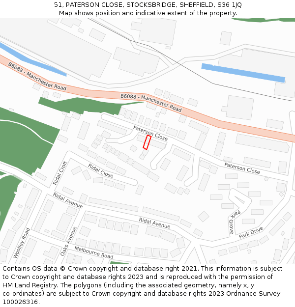 51, PATERSON CLOSE, STOCKSBRIDGE, SHEFFIELD, S36 1JQ: Location map and indicative extent of plot