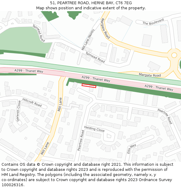 51, PEARTREE ROAD, HERNE BAY, CT6 7EG: Location map and indicative extent of plot