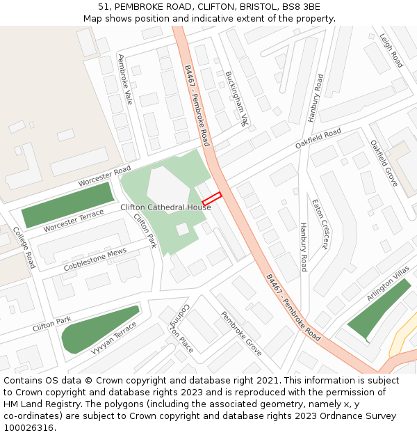 51, PEMBROKE ROAD, CLIFTON, BRISTOL, BS8 3BE: Location map and indicative extent of plot