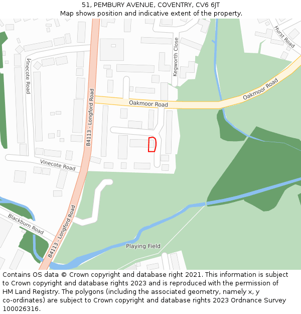 51, PEMBURY AVENUE, COVENTRY, CV6 6JT: Location map and indicative extent of plot
