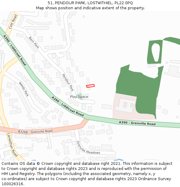 51, PENDOUR PARK, LOSTWITHIEL, PL22 0PQ: Location map and indicative extent of plot