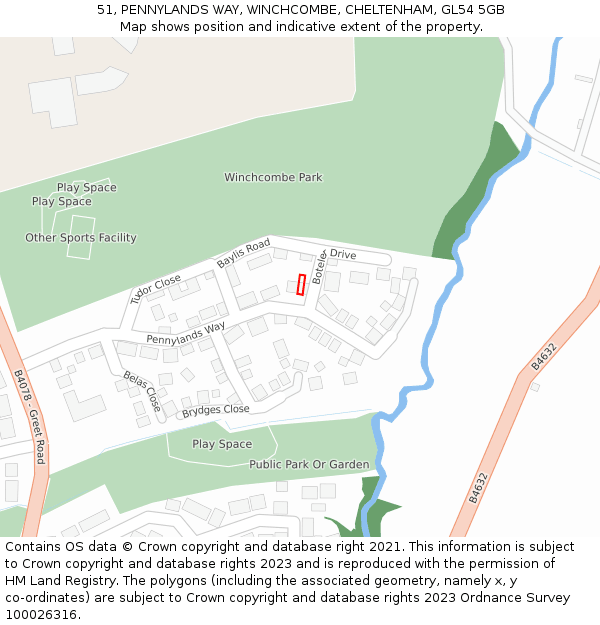 51, PENNYLANDS WAY, WINCHCOMBE, CHELTENHAM, GL54 5GB: Location map and indicative extent of plot