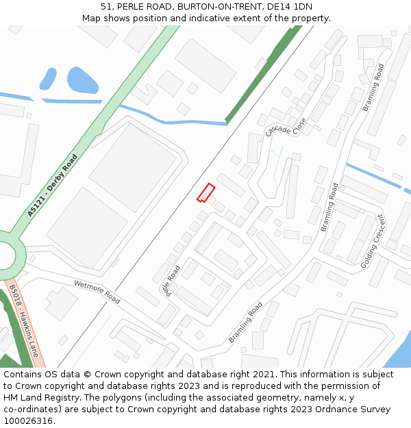 51, PERLE ROAD, BURTON-ON-TRENT, DE14 1DN: Location map and indicative extent of plot